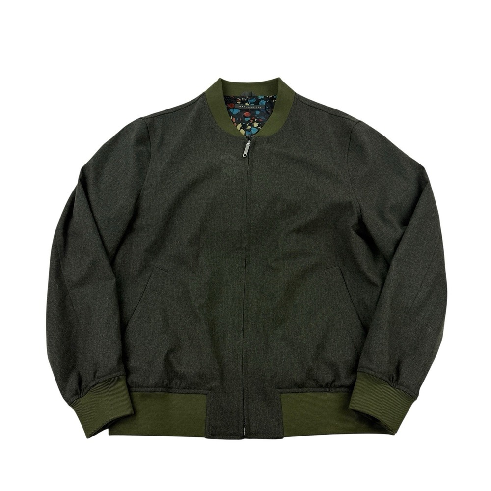 Indochino Hayward Olive Green Merino Wool Flannel Bomber Jacket Men's Size Small